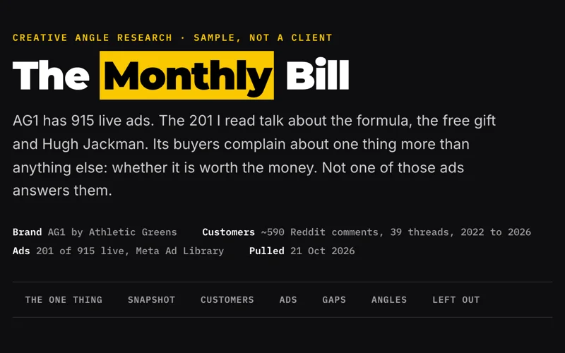 Cover of the AG1 research pass: The Monthly Bill