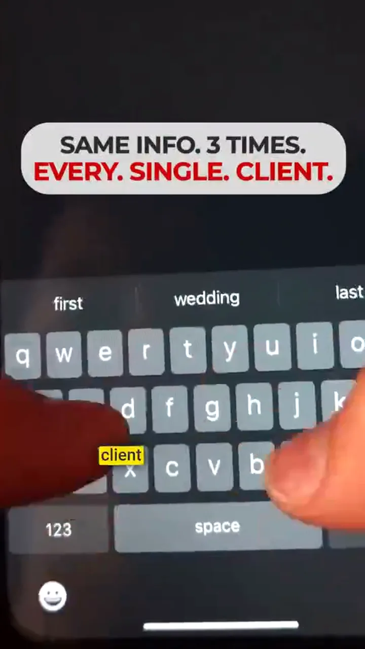 Photography app, US · Video · EN: Hook: typing the same info 3 times, for every client